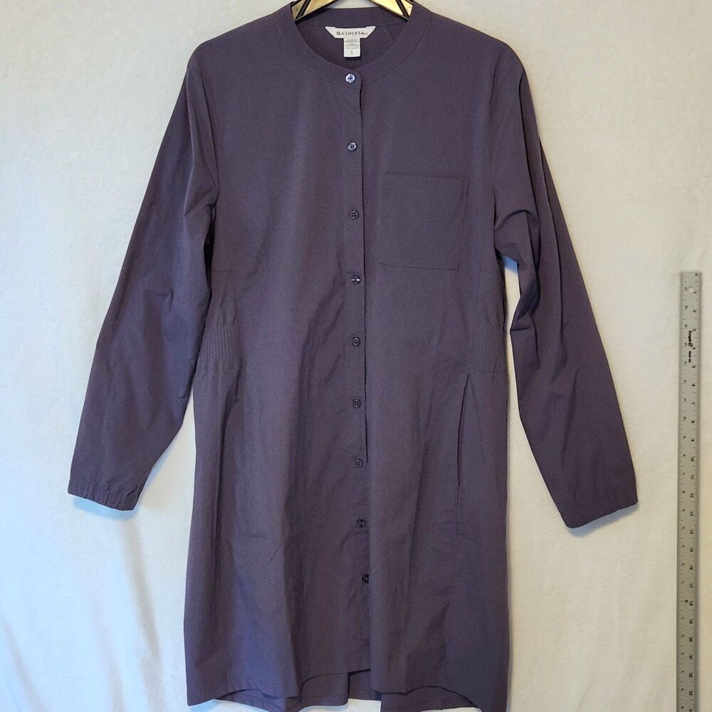 Athleta Women's L Dusty Purple Button Front Shirt Dress Smocked Waist 659295